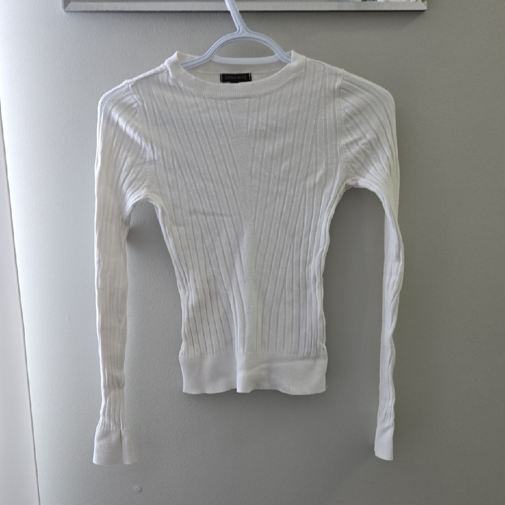 Dynamite White Ribbed Long Sleeve Top